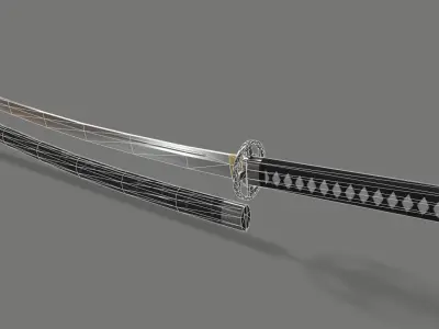 PBR Katana Japanese Sword Black Low-poly 3D model