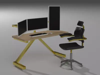 computer on the table Free low-poly 3D model