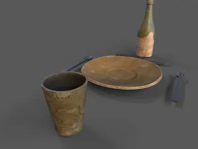 Medieval tableware Low-poly 3D model