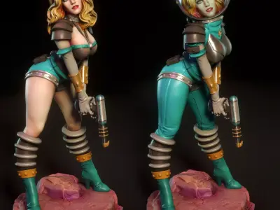 Janet female figurine on rock 3D print model