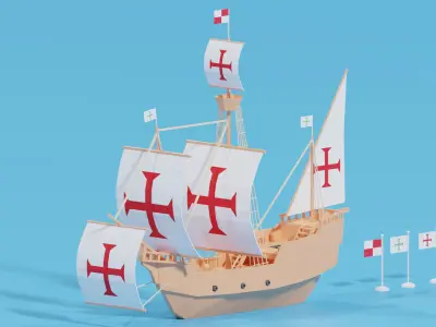 Cartoon Santa Maria Ship Low-poly 3D model