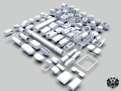 Sci-fi Hard Surface Kitbash 3D model