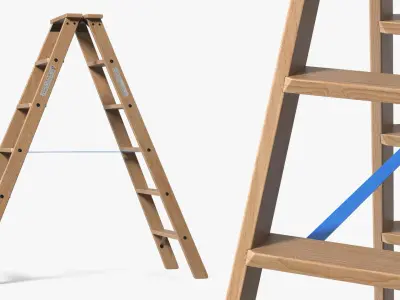 Wooden Step Ladder Open 3D model