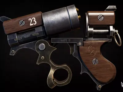 Steampunk Revolver - Game Ready Gun model  Low-poly 3D model