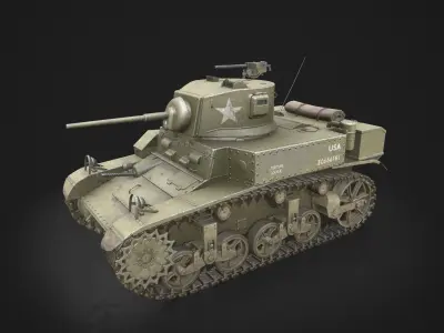 M3 Stuart Light US Tank  Low-poly 3D model