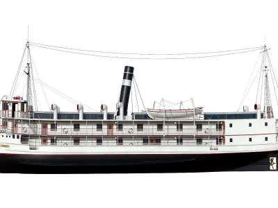 VINTAGE PASSENGER STEAMSHIP Low-poly 3D model
