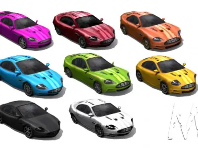 Collection Low poly cartoon cars - set 1 Low-poly 3D model