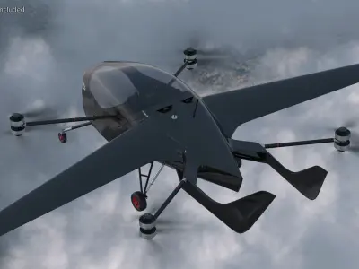 Air One Two Person eVTOL Air Vehicle Black 3D model