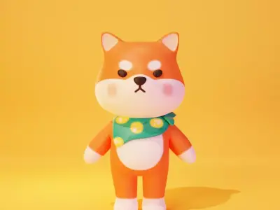 Cartoon Shiba Inu with moon pattern neckerchief 3D model
