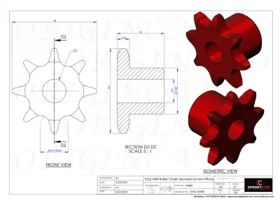 04B Roller Chain Sprocket -6 mm Pitch-DIN 8187 -ISO 606 3D model