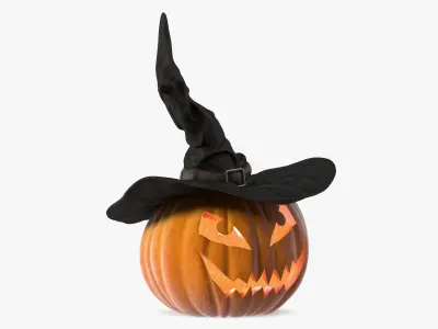 Halloween Pumpkin with Witch Hat 3D model
