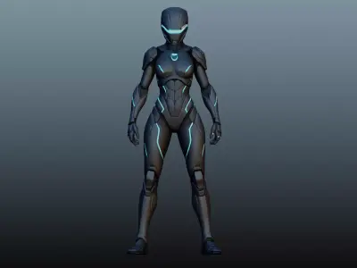 Female robot soldier High-poly model KM-16 3D model