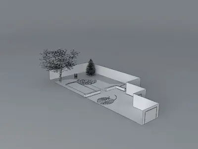 Low maintenance garden with gravel and paving Free 3D model