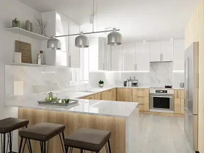 White wood kitchen Free 3D model