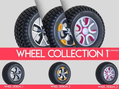 Pack Wheel Tire Rim Design Low-poly 3D model