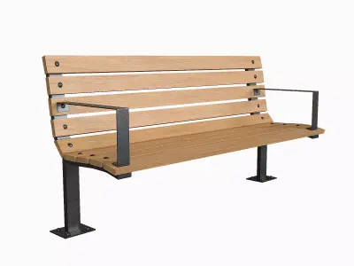 Bench6 wooden park bench with metal legs Low-poly 3D model