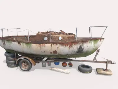 Old Sailboat And Trailer 3D model
