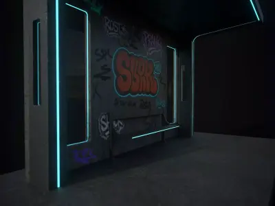 Cyberpunk Bus Stop Shelter Low-poly 3D model