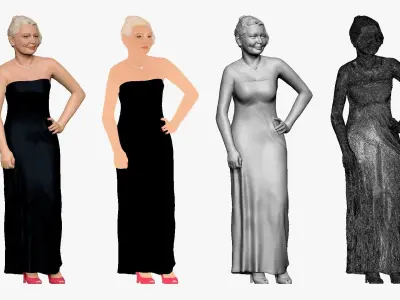 001249 woman in age in long black dress pink shoes 3D model