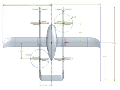 eVTOL fixed-wing solid CAD for CFD 3D model