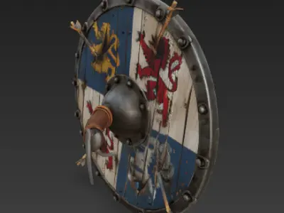 Medieval Wooden Shield - Battle-worn kite shield 3D model