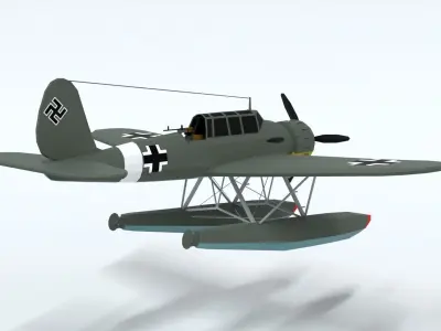 Low Poly Cartoon Arado Ar 196 WWII Airplane Low-poly 3D model