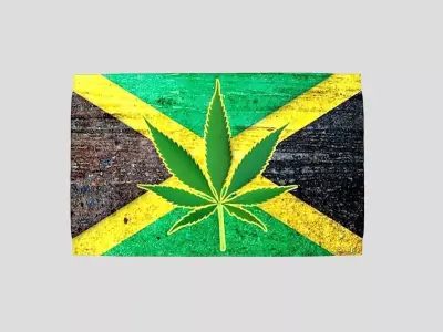 Jamaican flag with cannabis leaf Low-poly 3D model