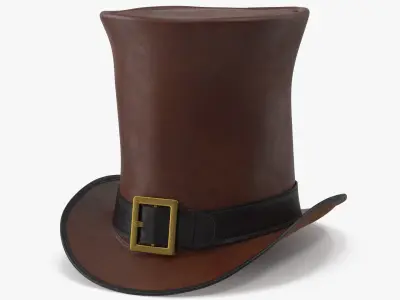 Leather Top Hat Brown with Buckle v 2 3D model
