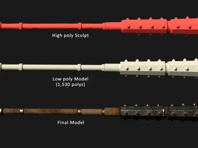 Kanabo Club - Wooden Mace Low-poly 3D model