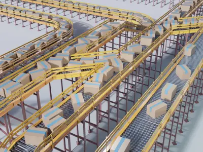 Conveyor Belt Scene and Constructor Low-poly 3D model