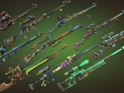 Fantasy sniper rifles Low-poly 3D model