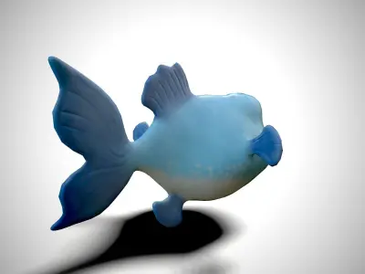 Blue cartoon fish Low-poly 3D model