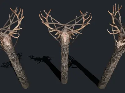 Totem wood Skull 4k Low-poly 3D model