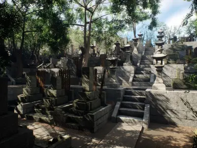 Japanese Cemetery Low-poly 3D model