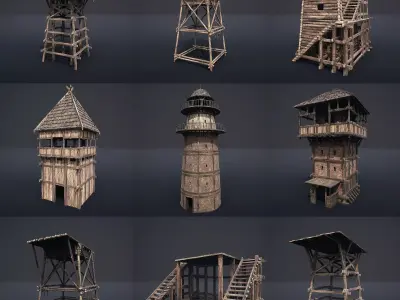 WATCHTOWER PLATFORM MEDIEVAL SLAVIC TOWER VILLAGE COLLECTION AAA Low-poly 3D model
