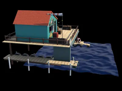 Fishing lodge Low-poly 3D model