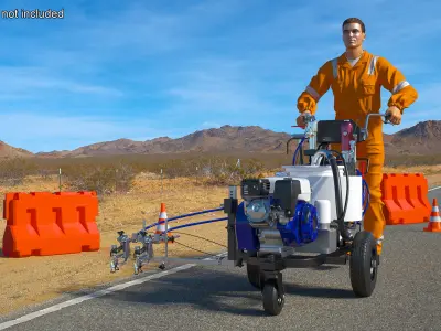 Road Worker with Cold Paint Line Striper 3D model