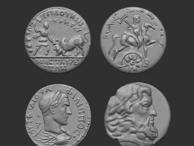 Set of 4 Ancient Coins 3D print model