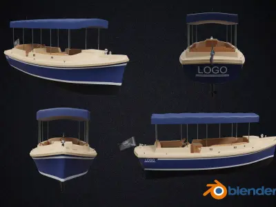 Classic Wooden Motorboat PBR 3D Model Low-poly 3D model