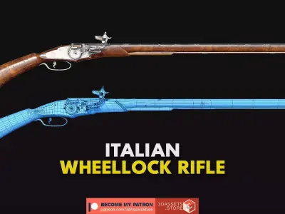 Weapon - Gun - Flintlock - Italian Wheellock Rifle Low-poly 3D model