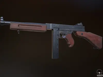 M1A1 Submachine Gun Low-poly 3D model