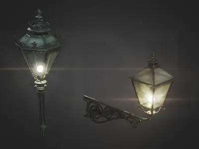  Street Lamp and Wall-Mounted Lamp Low-poly 3D model