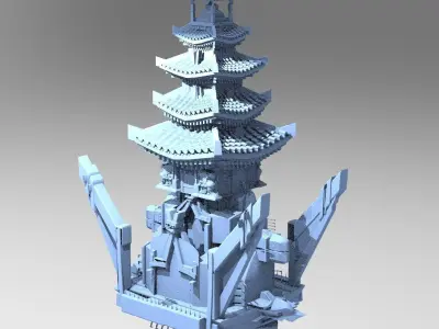 cyberpunk AsianTower Castle 2  3D model