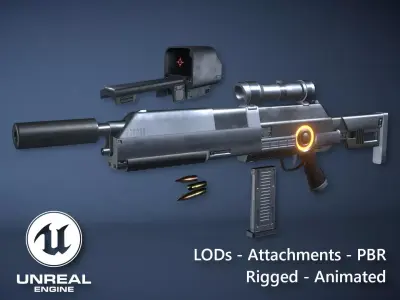 Futuristic Assault Rifle Low-poly 3D model