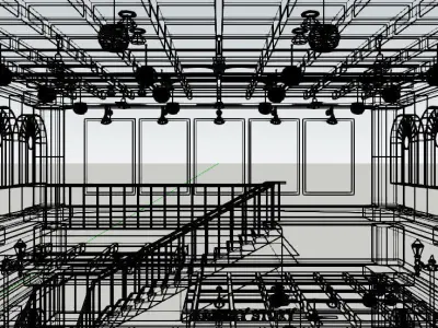 Retro Coffee shop interior and exterior scene 3D model