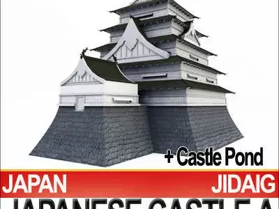 Japanese Castle A and Fortified Pond 3D model