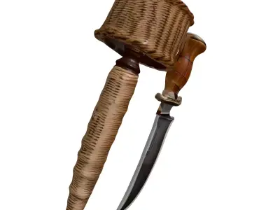 Damascus Hunting Knife Woven Scabbard 3D model