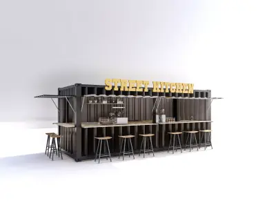 Modern Container Food Kiosk Low-poly 3D model