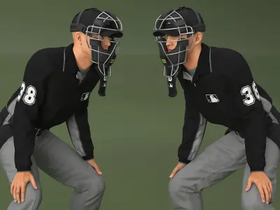 Baseball Umpire with Protective Mask Ready Pose 3D model