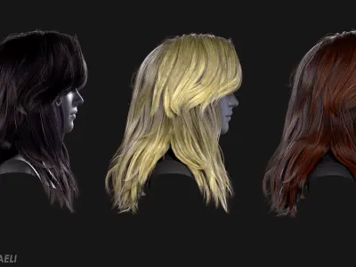 Real Time Hair Card Female Hairstyle part 02 Low-poly 3D model